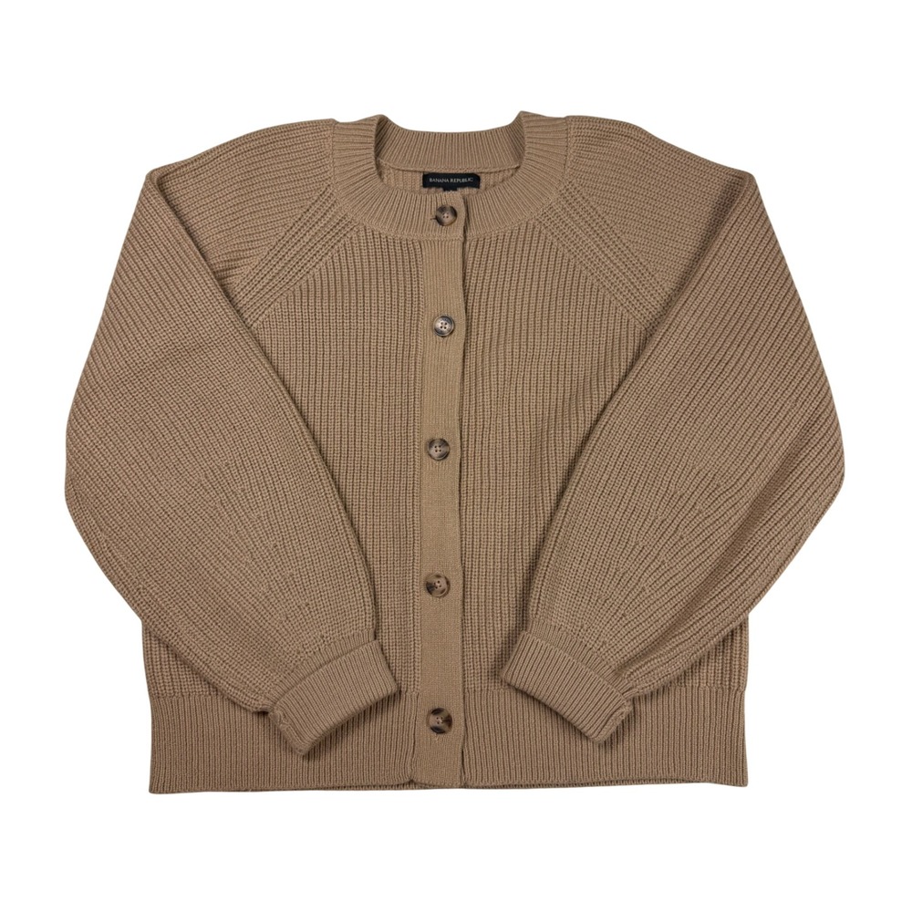 Banana Republic Tan Ribbed Knit Button Front Cardigan Sweater XL Raglan Sleeve